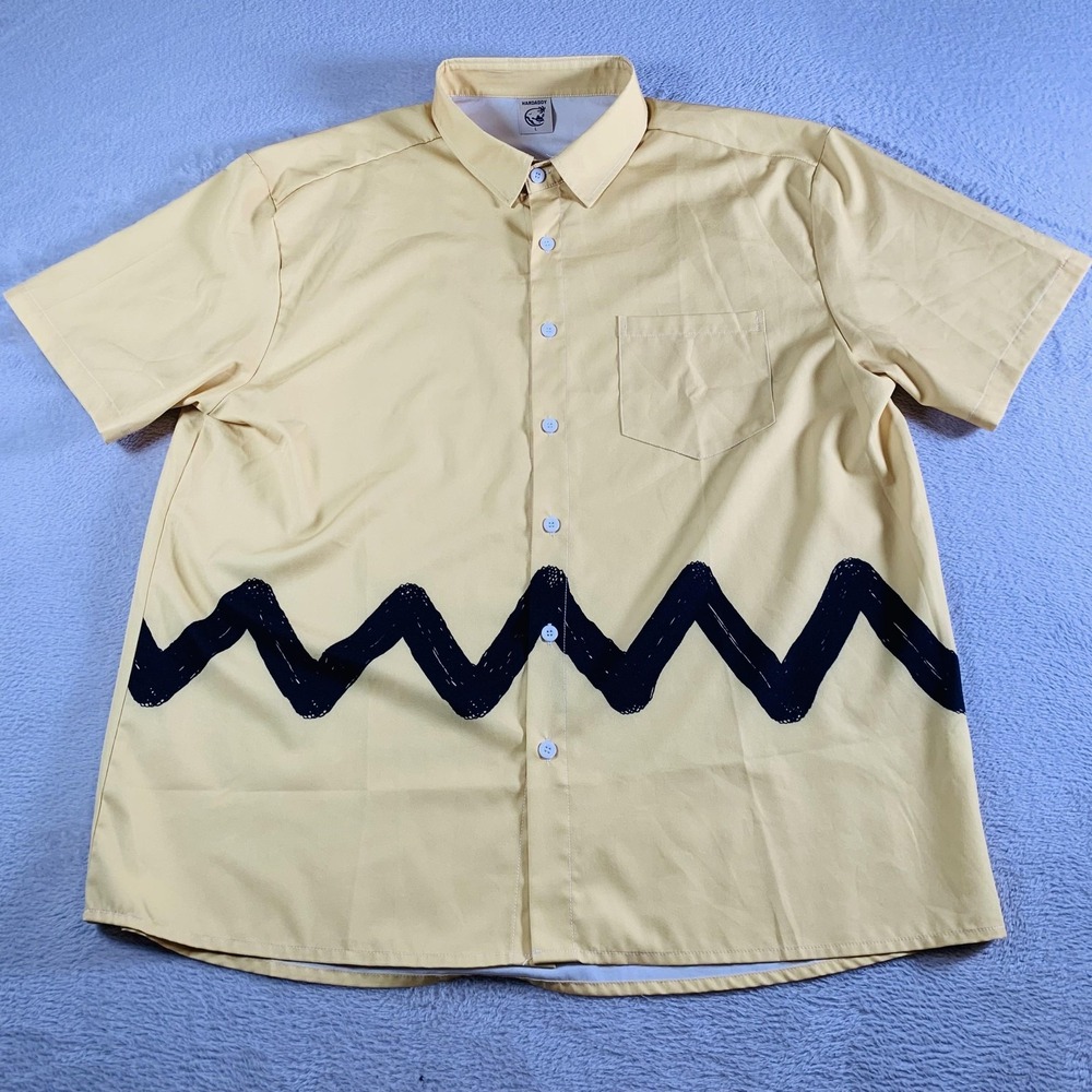 Hardaddy Shirt Mens L Yellow Cartoon Zigzag Charlie Brown Short‎ Sleeve Peanuts